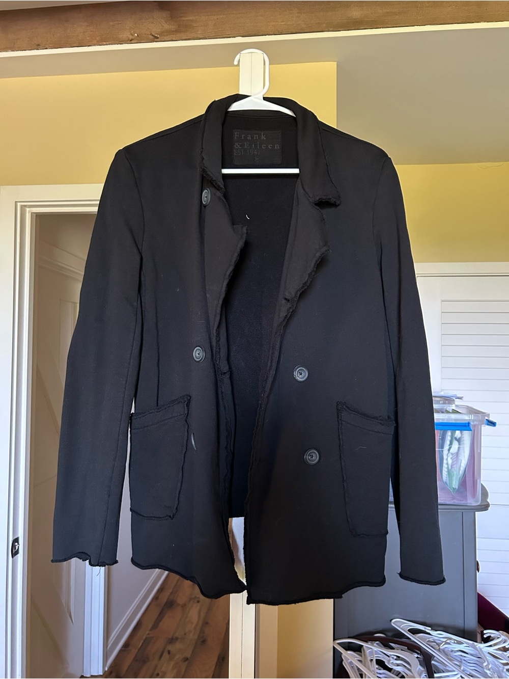 Frank & Eileen Black Double-Breasted Blazer with Raw-Edge Trim